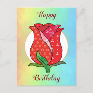 Patchworkrose  postkarte