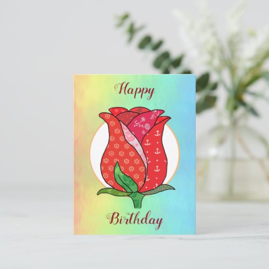 Patchworkrose  postkarte (Stehend Vorderseite)