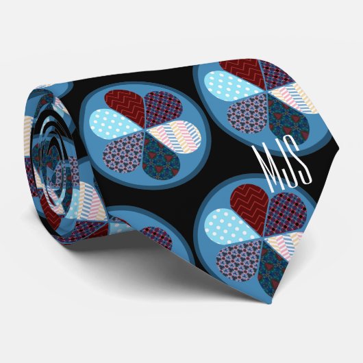 PATCHWORT BLUME CIRCLES PATTERN MONOGRAM INITIALEN KRAWATTE (Gerollt)