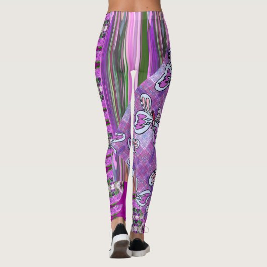 Patchy Stripes Pink Green Leggings (Rückseite)