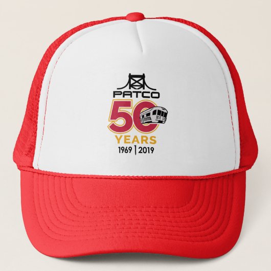 PATCO 50-jähriges Logo Red Trucker Hat Truckerkappe (Vorderseite)