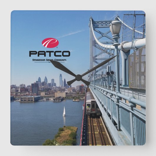 PATCO Philadelphia Skyline Wall Clock - Square Quadratische Wanduhr (Vorderseite)