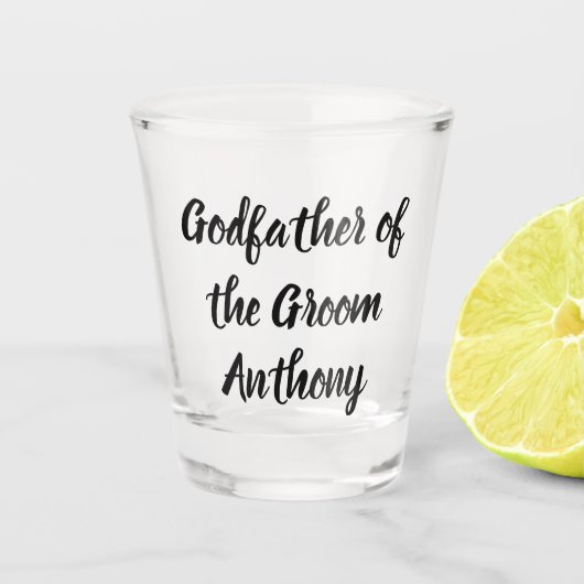Pate der Groom Black Individuelle Name Hochzeit Schnapsglas (Vorderseite)