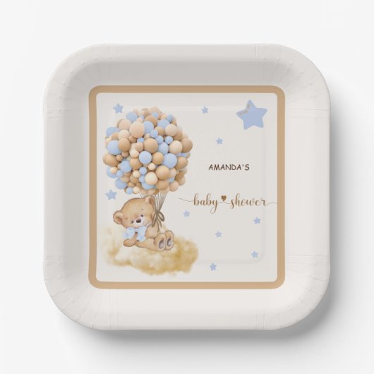 Patel Blue Bearly Wait Baby Dusche Pappteller (Vorderseite)