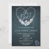 Patel blüht Herzkranz blaue Babydusche Einladung (Vorderseite)