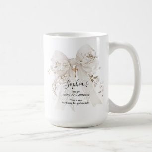 Patengeschenk Erstkommunion Weiße Schleife Rosen Kaffeetasse