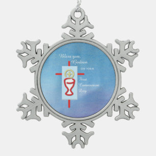 Patenkind, Erste heilige Kommunion, Blau Schneeflocken Zinn-Ornament