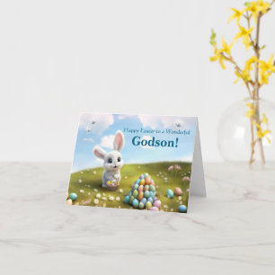 Patenkind Frohe Ostern Süßer Hase und Eierstapel Karte