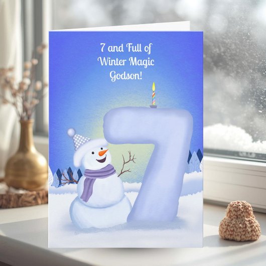 Patenkind Glücklicher 7. Geburtstag Schneemann  Karte