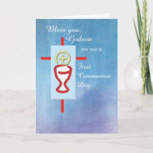 Patensohn, erste heilige Kommunion, blau Karte