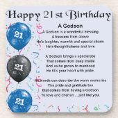 Patensohn-Gedicht - 21. Geburtstag Getränkeuntersetzer (Vorderseite)