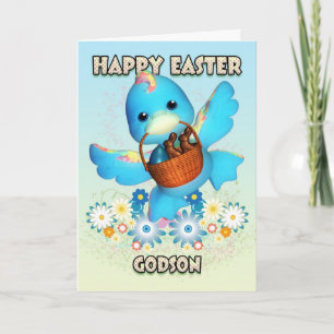 Patensohn-Ostern-Karte - niedliche Ente mit Korb Feiertagskarte