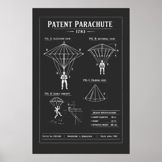 Patent Fallschirm Blaupause Poster (Vorne)