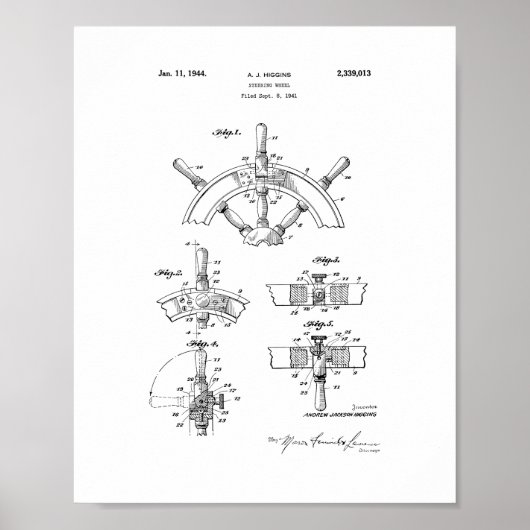 Patent für das Lenkrad von Schiffen Poster (Vorne)