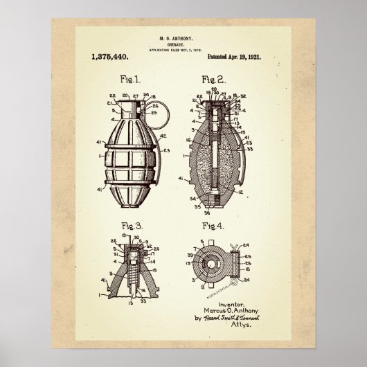 Patent für eine alte Granate Poster (Vorne)