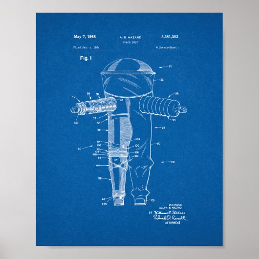 Patent für Weltraum-Anzug - Blueprint Poster (Vorne)