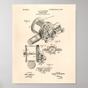 Patent-Kunst altes Peper der Fischen-Spulen-1907 Poster