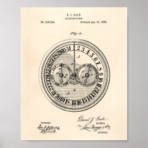 Patent-Kunst altes Peper der Kalender-Uhr-1885 Poster