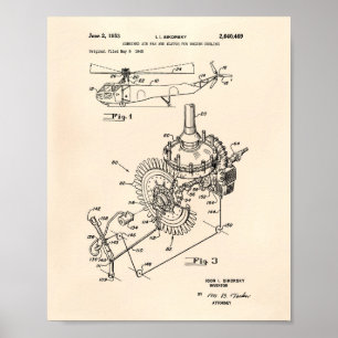 Patent-Kunst altes Peper des Flugzeug-Motor-1953 Poster