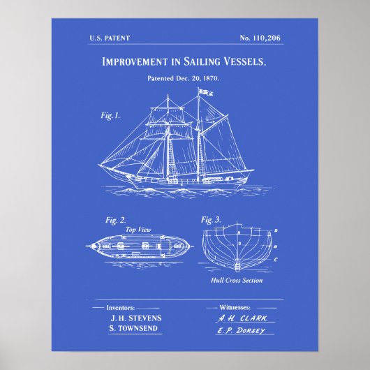 Patent Sailing Vessel Blueprint Poster (Vorne)