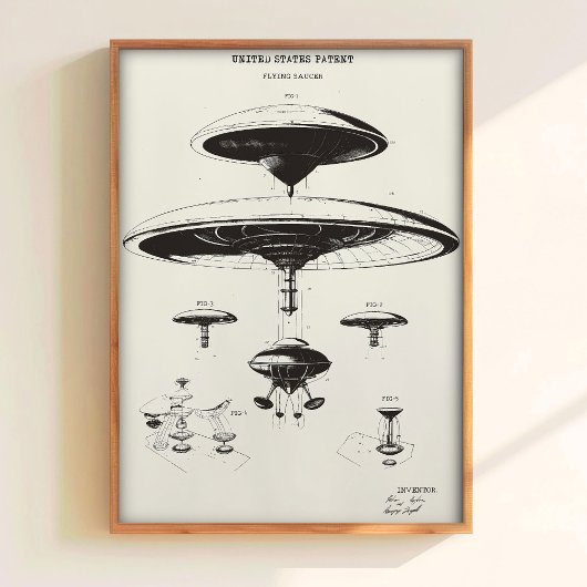 Patent Wall Art UFO Poster Spacecraft Art Vintage 