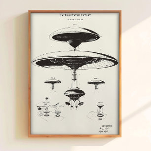 Patent-Wandkunst UFO-Plakat Raumschiff Kunst Vinta Poster
