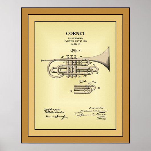Patent Zeichnend ~ F. A. Buesoher ~ Cornet ~ Poster (Vorne)