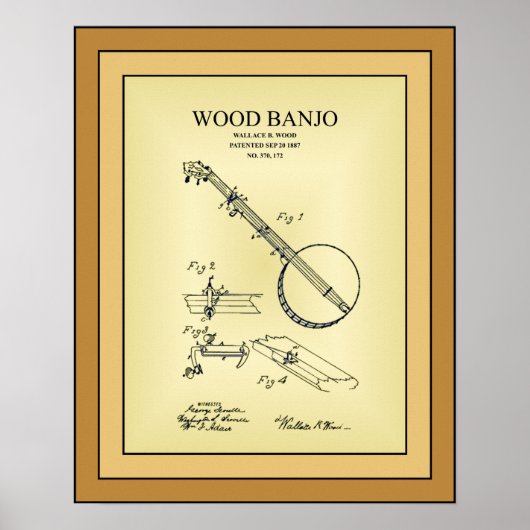 Patent Zeichnend ~ Wallace B. Wood ~ Wood Banjo ~ Poster (Vorne)