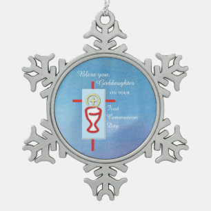 Patentochter, Erste Heilige Kommunion, Türkis Schneeflocken Zinn-Ornament