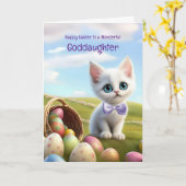 Patentochter Frohe Ostern mit süßem Kätzchen Karte (Gelbe Blume)