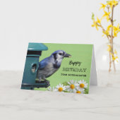 Patentochter Geburtstag Blauhäher am Vogelfutterha Karte (Gelbe Blume)