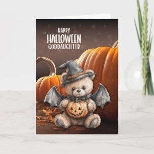 Patentochter Teddybär Hexe und Flügel Halloween Feiertagskarte
