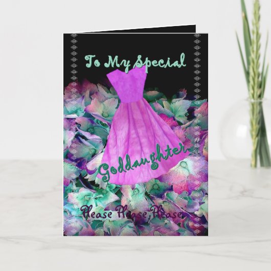 PATENTTOCHTER Blumen-Mädchen-lila Kleid und Blumen Einladung (Vorderseite)