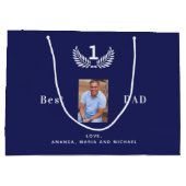 Pater Best Papa je marineblaue weiße Namen Foto Große Geschenktüte (Rückseite)