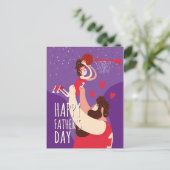 Pater Son spielt Basketball niedliche Illustration Postkarte (Stehend Vorderseite)