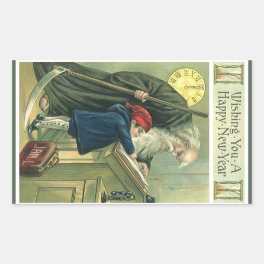 Pater Time wünscht Ihnen ein glückliches neues Jah Rechteckiger Aufkleber (Vorderseite)