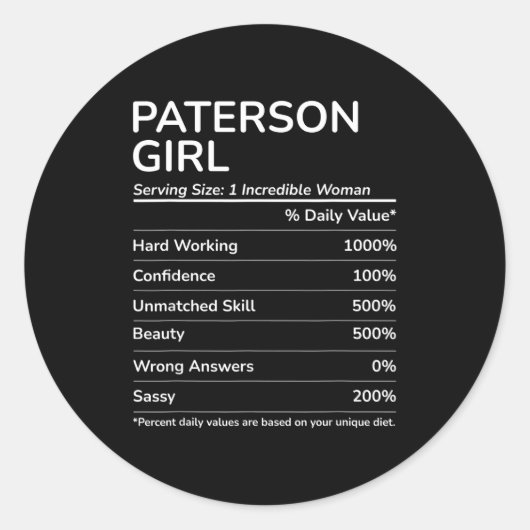 Paterson Girl Funny New Jersey Hometown Runder Aufkleber (Vorderseite)