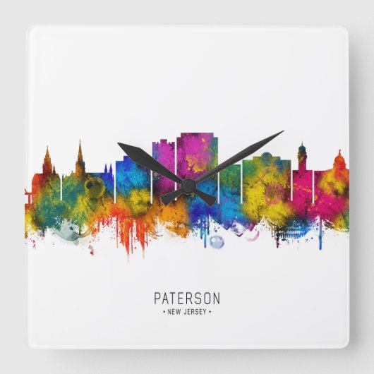 Paterson New Jersey Skyline Quadratische Wanduhr (Vorderseite)