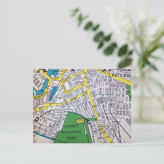 Paterson, NJ Vintag Map Postkarte (Stehend Vorderseite)