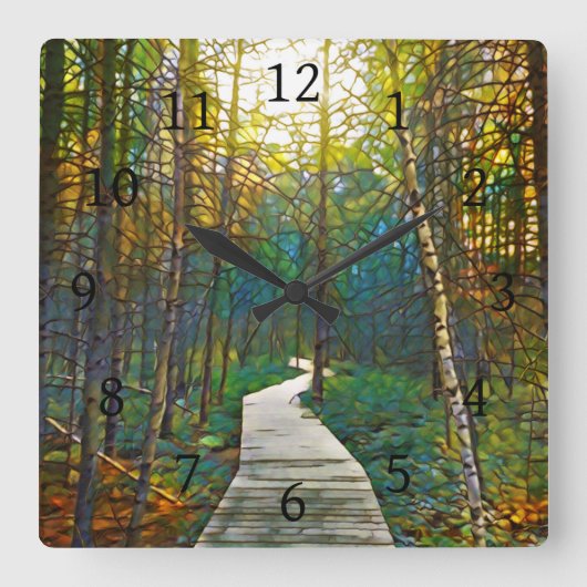Path in Forest Design 263 Quadratische Wanduhr (Vorderseite)