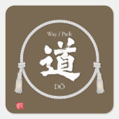 Path & Way – 道 (Japanese Kanji) with kumihimo Quadratischer Aufkleber (Vorderseite)