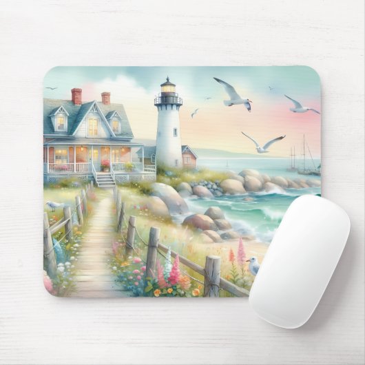 Pathway to the Lighthouse Coastal Cottage Mousepad (Mit Mouse)