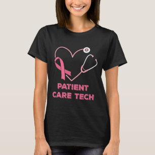 Patient Care Tech Pct Pink Heart Stethoscope Breas T-Shirt