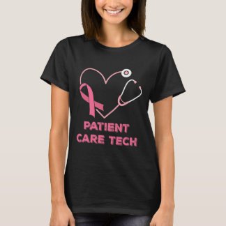 Patient Care Tech Pct Pink Heart Stethoscope Breas T-Shirt