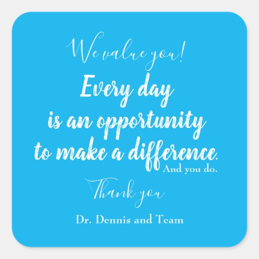 Patient danke Ihnen Blue White Typografy Quadratischer Aufkleber (Vorderseite)