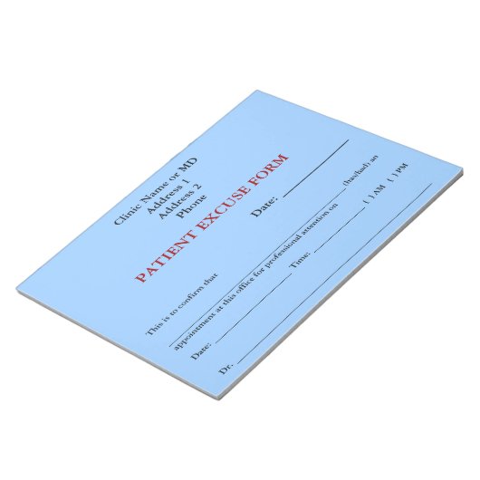 Patient entschuldigen Form Notepad (blau) Notizblock (angewinkelt)