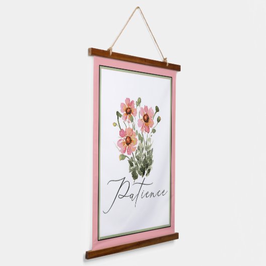 Patient rosa Aquarellblume Wandteppich Mit Holzrahmen (Gewinkelt)