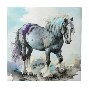 Patient Shire Horse Aquarell Fliese