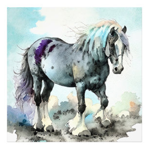 Patient Shire Horse Aquarell Fotodruck
