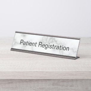 Patientenregistrierung Elegante Imitate Weißer Mar Schreibtischnamensplakette